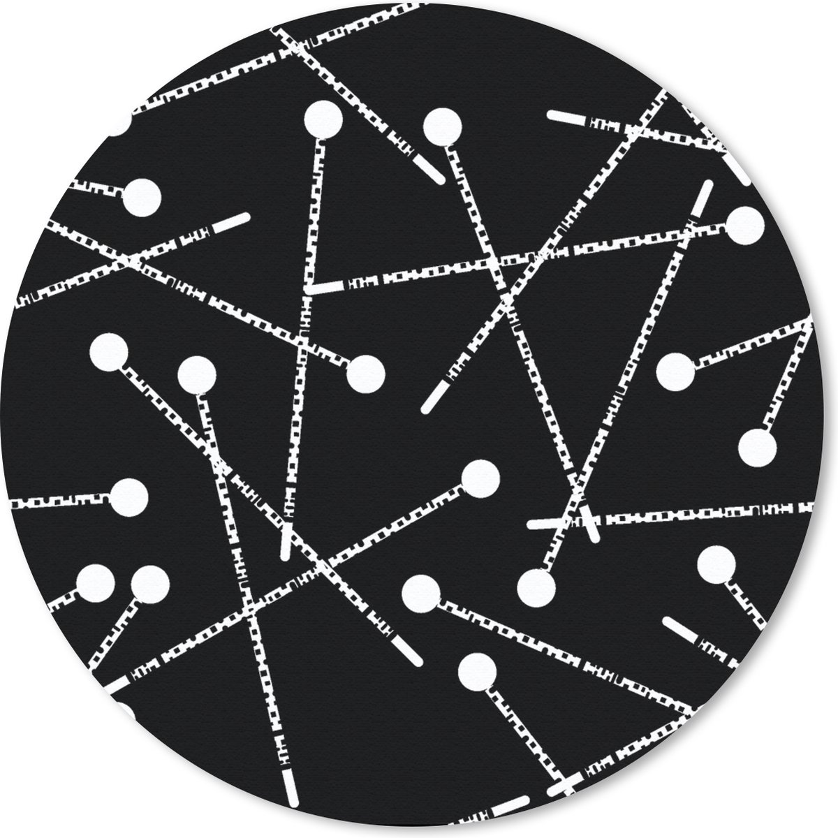 Muismat rond 50x50 cm - Mousepad Patroon - Spelden - Zwart Wit - Ronde muismatten