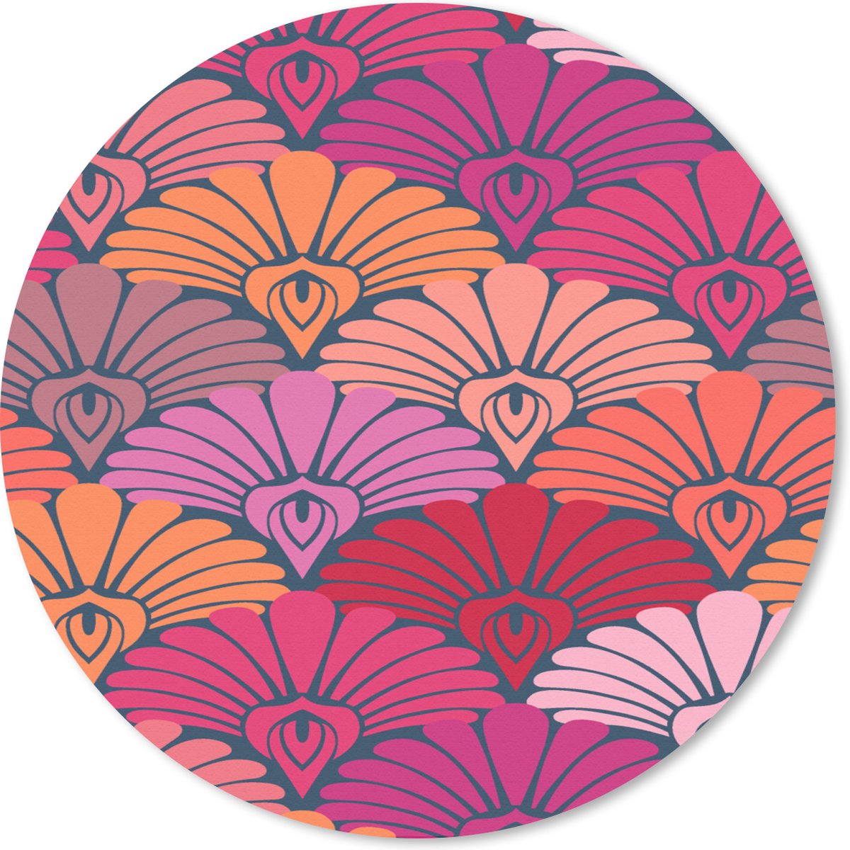 Muismat rond 50x50 cm - Mousepad Patronen - Art Deco - Roze - Bloemen - Ronde muismatten