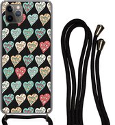 Hoesje met koord Geschikt voor iPhone 11 Pro - Meisjes - Hart - Hartjes - Patronen - Girl - Kids - Kinderen - Meiden - Siliconen - Crossbody - Backcover met Koord - Telefoonhoesje met koord - Hoesje met touw