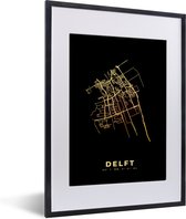 Fotolijst incl. Poster - Delft - Kaart - Stadskaart - Nederland - Plattegrond - 30x40 cm - Posterlijst