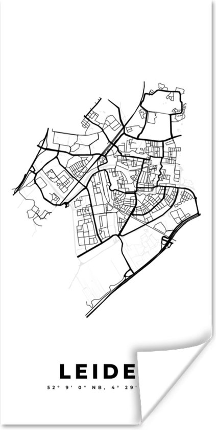Poster Stadskaart – Zwart Wit - Kaart – Leiden – Nederland – Plattegrond - 20x40 cm