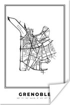Poster Frankrijk – Stadskaart - Zwart Wit – Grenoble – Plattegrond – Kaart - 80x120 cm