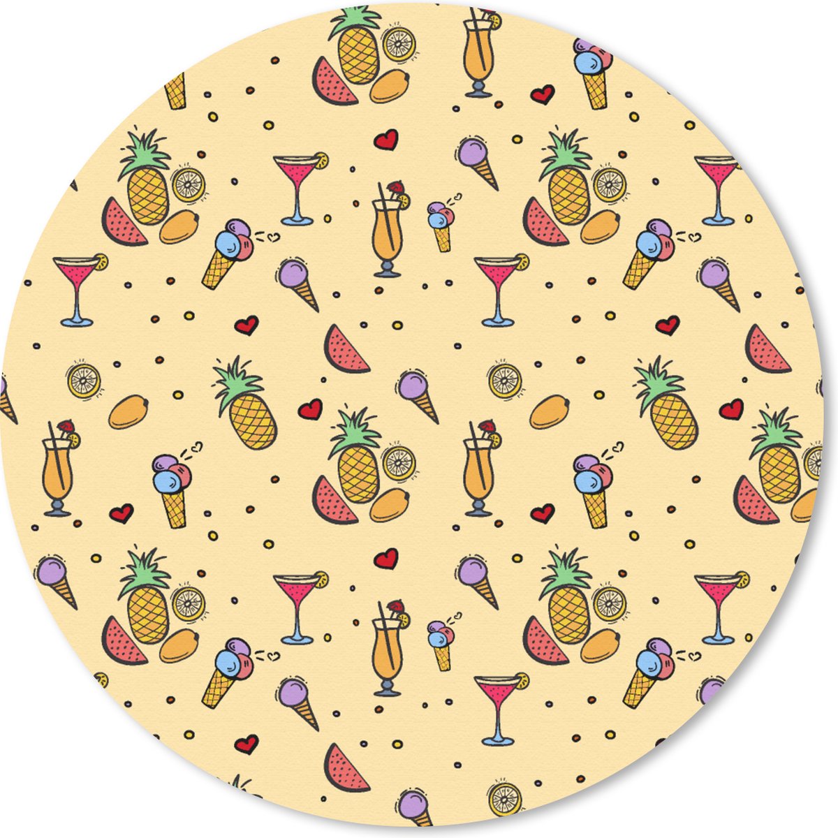 Muismat rond 20x20 cm - Mousepad Zomer - Fruit - Cocktails - Patronen - Ronde muismatten