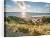 Artaza Canvas Schilderij Strand en Zee vanuit Duinen - 90x60 - Foto Op Canvas - Canvas Print - Muurdecoratie