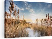 Artaza Canvas Schilderij Strand en Zee vanuit Duinen met Zonsondergang - 90x60 - Foto Op Canvas - Canvas Print - Muurdecoratie
