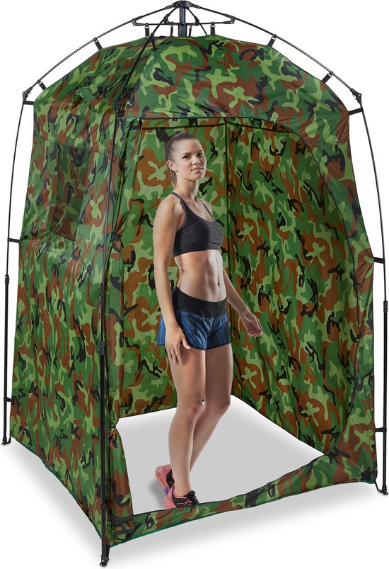 Relaxdays douchetent XXL - omkleedtent - toilettent - pop up - stahoogte 227 cm - mobiel - camouflage
