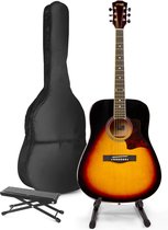 Akoestische gitaar voor beginners - MAX SoloJam Western gitaar - Incl. gitaar standaard, voetsteun, gitaar stemapparaat, gitaartas en 2x plectrum - Sunburst
