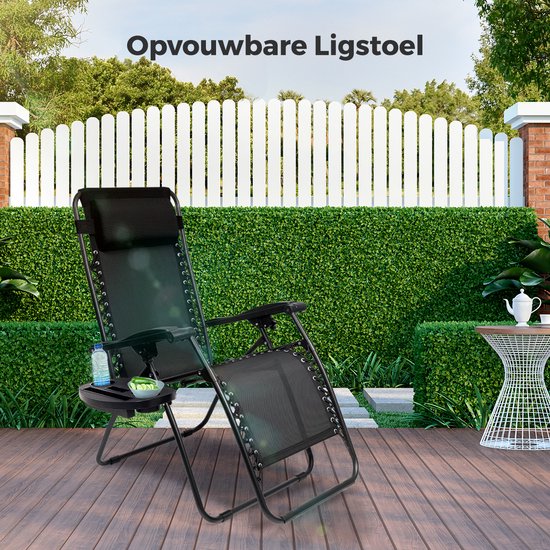 LifeGoods Opvouwbare Tuinstoel - Ligstoel Tuin - 30°-90° Verstelbaar - Metaal - Zwart van Merkloos — afbeelding 4