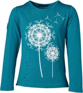 Meisjes shirt  lange mouwen turquoise /ocean met paardenbloemen | Maat 6Y/116