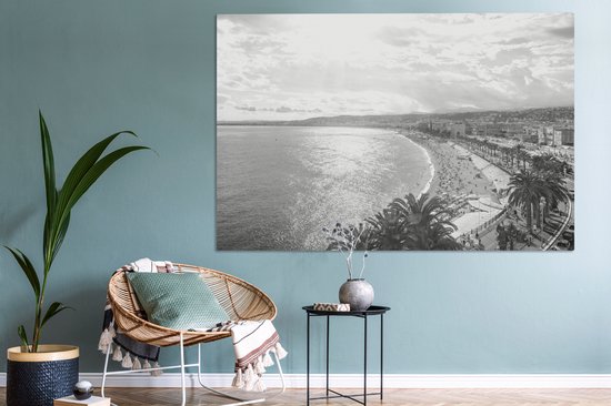 Tableau sur toile Journée d'été ensoleillée dans la ville française de Nice - noir et blanc - 180x120 cm - Décoration murale XXL