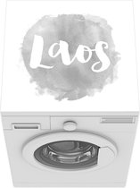 Wasmachine beschermer mat - Illustratie van landsnaam Laos op waterverf - zwart wit - Breedte 60 cm x hoogte 60 cm