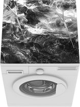 Wasmachine beschermer mat - Twee windmolens in de zee - zwart wit - Breedte 60 cm x hoogte 60 cm