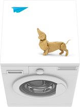 Wasmachine beschermer mat - Origami hond kijkt naar vliegtuig - Breedte 60 cm x hoogte 60 cm