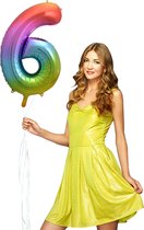 Folie regenboog cijfer ballon 6 helium gevuld.