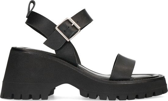 Sacha - Dames - Zwarte leren chunky sandalen - Maat 41 | bol.com