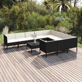 11-delige Loungeset met kussens poly rattan zwart