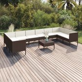 11-delige Loungeset met kussens poly rattan bruin