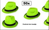 50x Chapeau de Festival vert fluo avec bande noire - Chapeau de festival fête à thème fête party