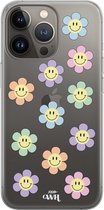 xoxo Wildhearts case voor iPhone 13 Pro Max - Smiley Flowers Pastel - xoxo Wildhearts Transparant Case