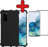 Samsung S20 Plus Hoesje Zwart Siliconen Shockproof Case Met Screenprotector - Samsung Galaxy S20 Plus Hoes Shock Proof Cover Met Screenprotector - Zwart