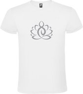 Wit  T shirt met  print van "Lotusbloem met Boeddha " print Zilver size XXXL