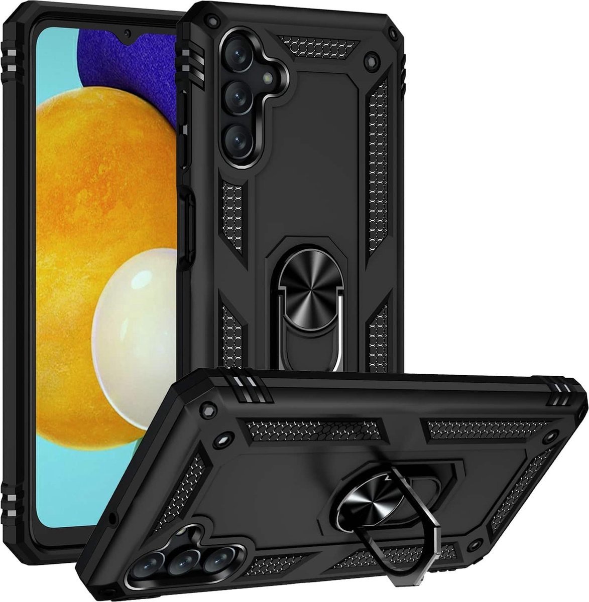 oTronica Backcover Geschikt Voor Samsung Galaxy A13 5G / A04s Hoesje - Ring Houder – Zwart