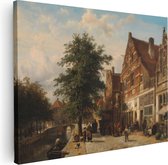 Artaza Canvas Schilderij De Zuiderhavendijk in Enkhuizen - Cornelis Springer - 80x60 - Kunst - Canvas Print - Muurdecoratie