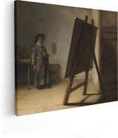 Artaza Canvas Schilderij De Schilder in zijn Atelier - Rembrandt van Rijn - 100x80 - Groot - Kunst - Wanddecoratie Woonkamer