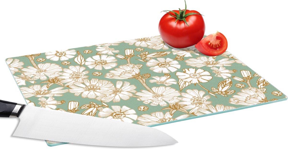 Glazen Snijplank - 28x20 - Bloem - Art nouveau - Design - Snijplanken Glas