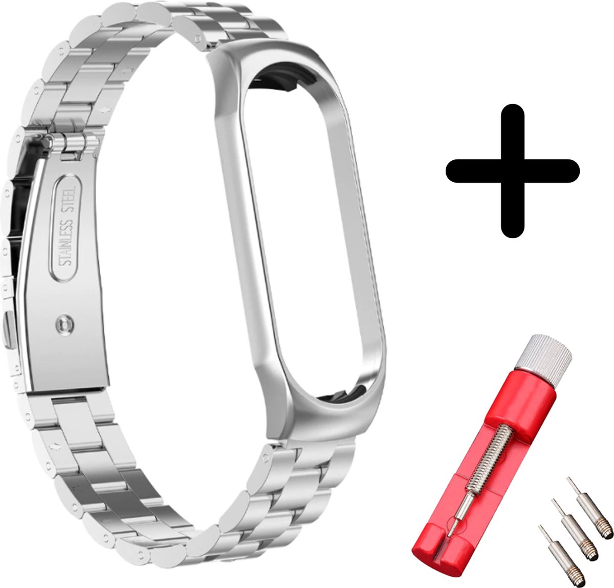 Strap-it bandje staal zilver + toolkit - geschikt voor Xiaomi Mi Band 5 / Mi Band 6