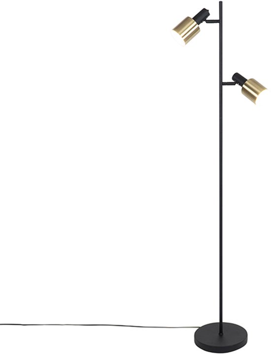 QAZQA stijn - Moderne Vloerlamp | Staande Lamp - 2 lichts - H 1560 mm - Zwart Goud - Woonkamer | Slaapkamer