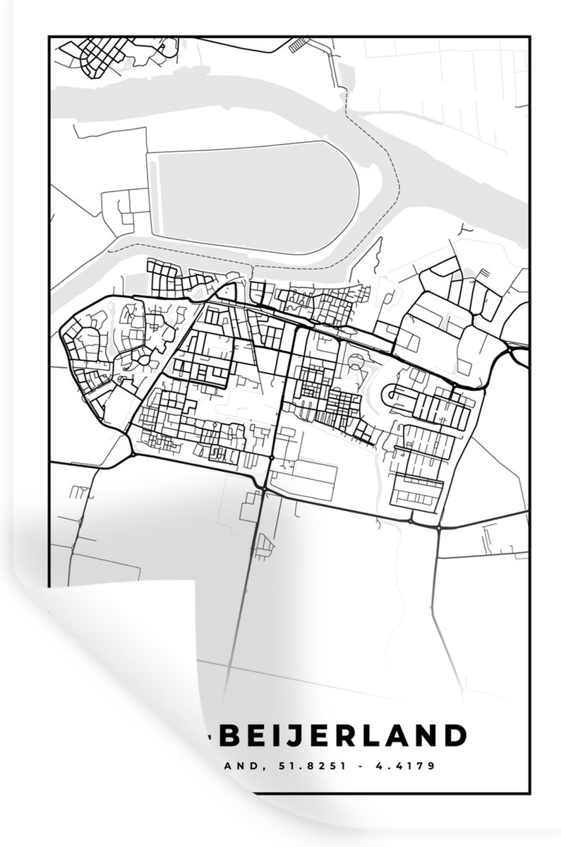 Muurstickers - Sticker Folie - Plattegrond - Stadskaart - Oud-Beijerland - Kaart - 60x90 c