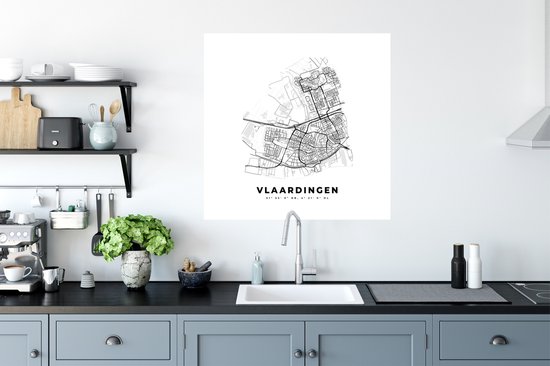 Stickers muraux - Nederland - Vlaardingen - Plan de la ville - Carte - Zwart Wit - Carte - 80x80 cm - Feuille adhésive