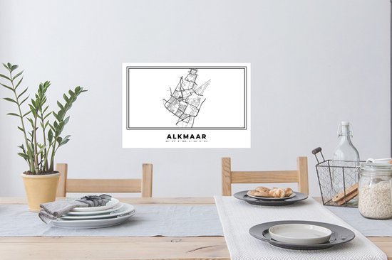 Stickers muraux - Pays Nederland - Alkmaar - Plan de la ville - Carte - Zwart Wit - Carte - 60x40 cm - Feuille adhésive