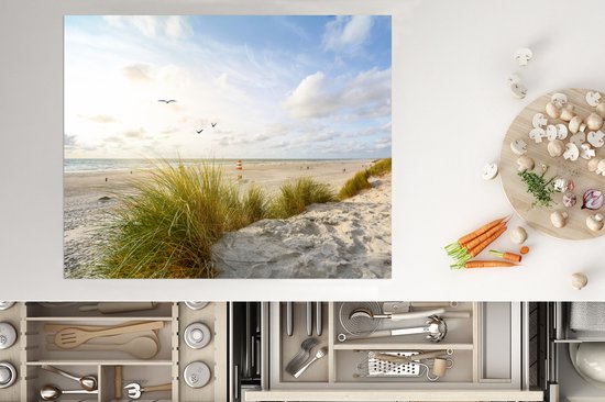 KitchenYeah® Inductie beschermer 59x51 cm - Strand - Zee - Vogels - Kookplaataccessoires - Afdekplaat voor kookplaat - Inductiebeschermer - Inductiemat - Inductieplaat mat