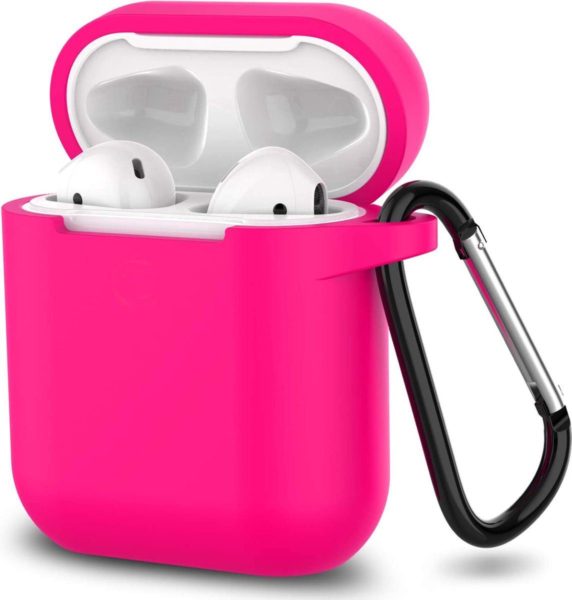 Hoesje geschikt voor Airpods 1 en 2 - Softcase - Sleutelhanger - Cover - Extra dun - Siliconen - Fuchsia/Roze