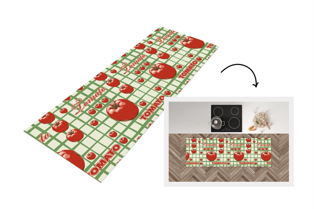 KitchenYeah Keukenloper - Loper keuken - Tomaat - Patronen - Fruit - Vintage - 150x50 cm - Keukenloper vinyl Multicolor