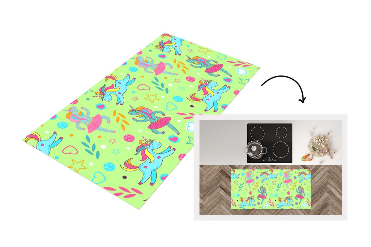 KitchenYeah Keukenloper - Loper keuken - Ballerina - Eenhoorn - Patronen - Regenboog - 120x60 cm - Keukenloper vinyl Multicolor
