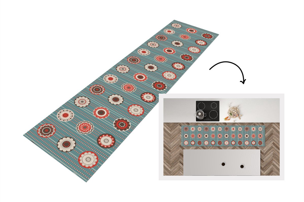 KitchenYeah Keukenloper - Loper keuken - Bohemian - Bloemen - Vintage - Design - 240x60 cm - Keukenloper vinyl Multicolor