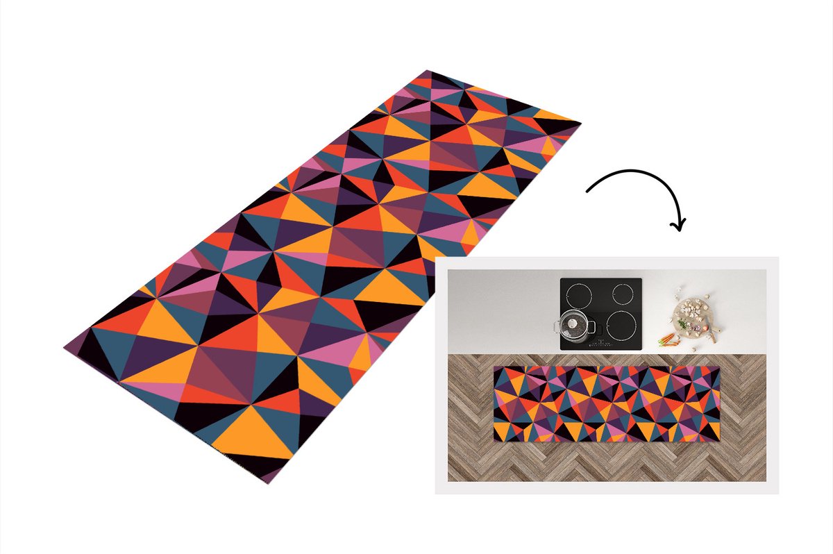 KitchenYeah Keukenloper - Loper keuken - Geometrie - 3D - Driehoek - Patronen - 150x50 cm - Keukenloper vinyl Multicolor