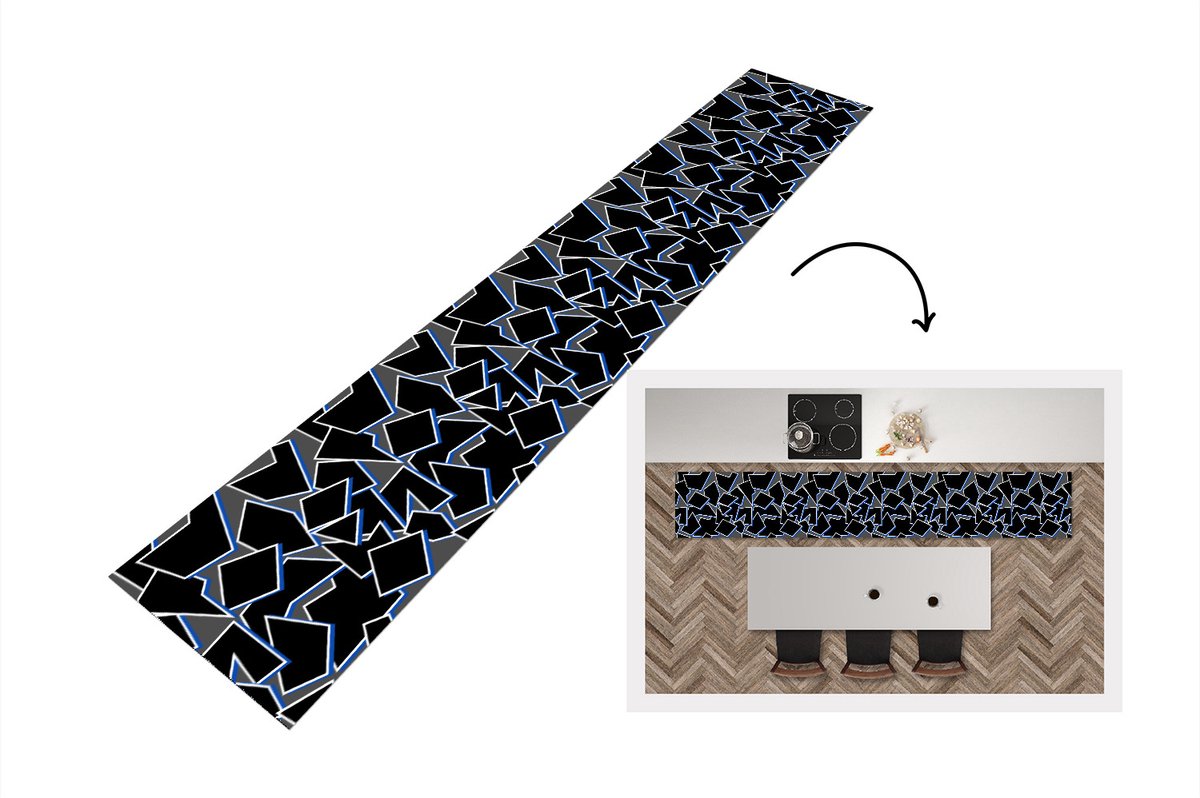 Keukenloper - Loper keuken - Vormen - Geometrie - Zwart - Design - 300x50 cm - Keukenloper