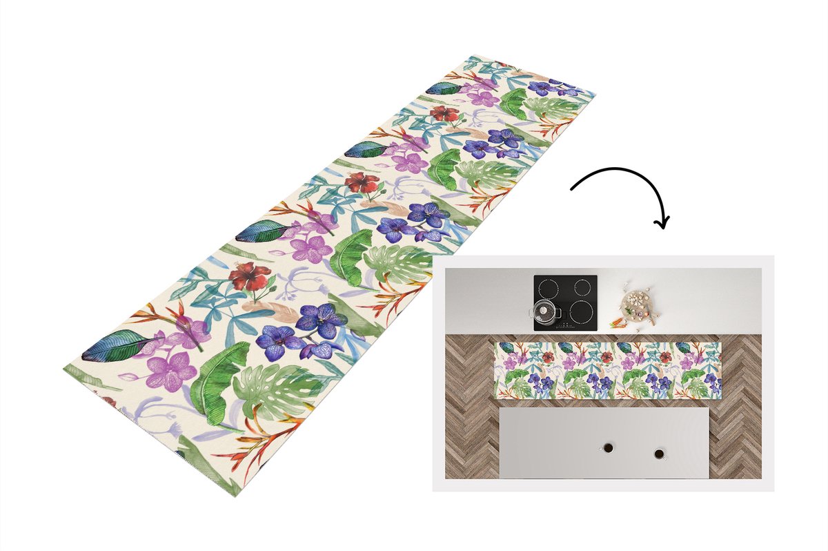 KitchenYeah Keukenloper - Loper keuken - Jungle - Bloemen - Patronen - 240x60 cm - Keukenloper vinyl Multicolor