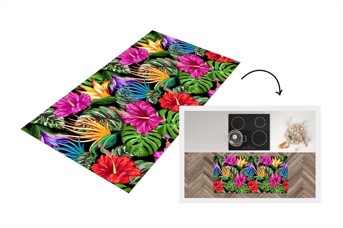 KitchenYeah Keukenloper - Loper keuken - Tropisch - Patronen - Bloemen - Monstera - 120x60 cm - Keukenloper vinyl Multicolor