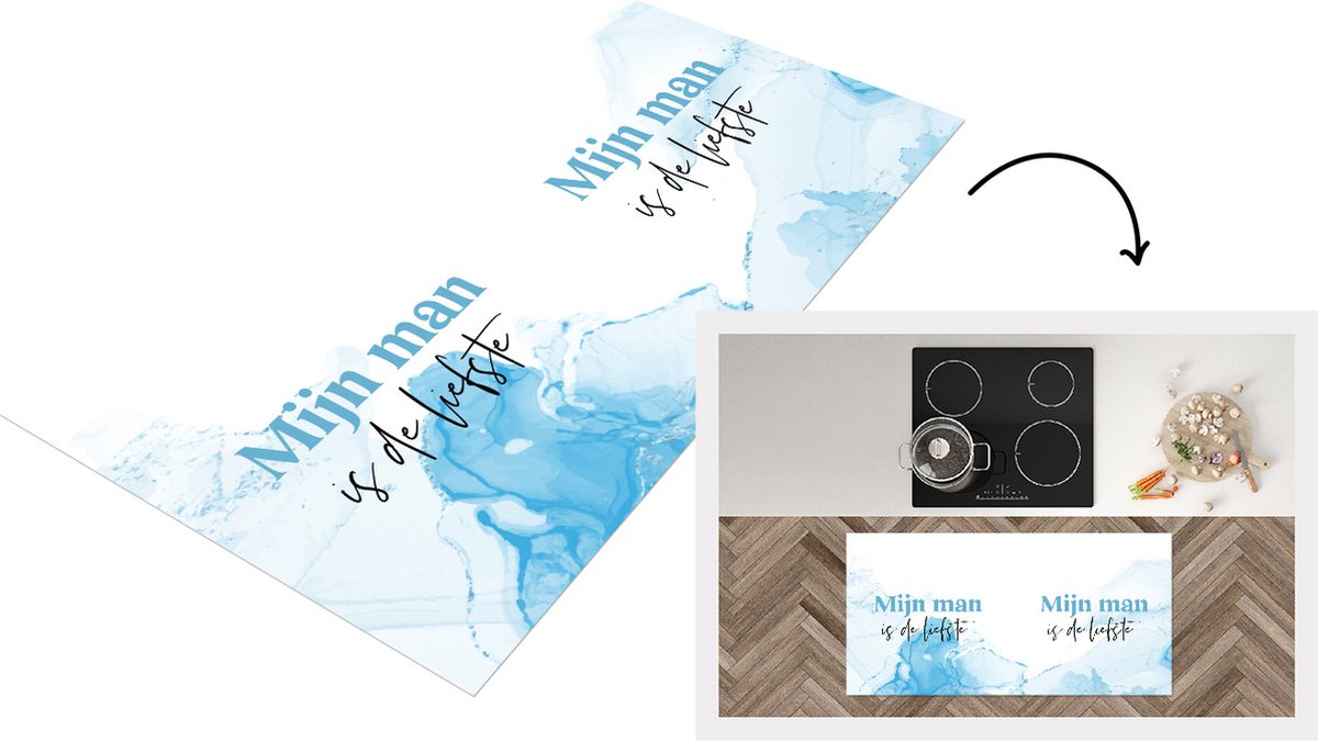 KitchenYeah Keukenloper - Loper keuken - Quote - Mijn man is de liefste - Blauw - Liefste - 120x60 cm - Keukenloper vinyl Multicolor