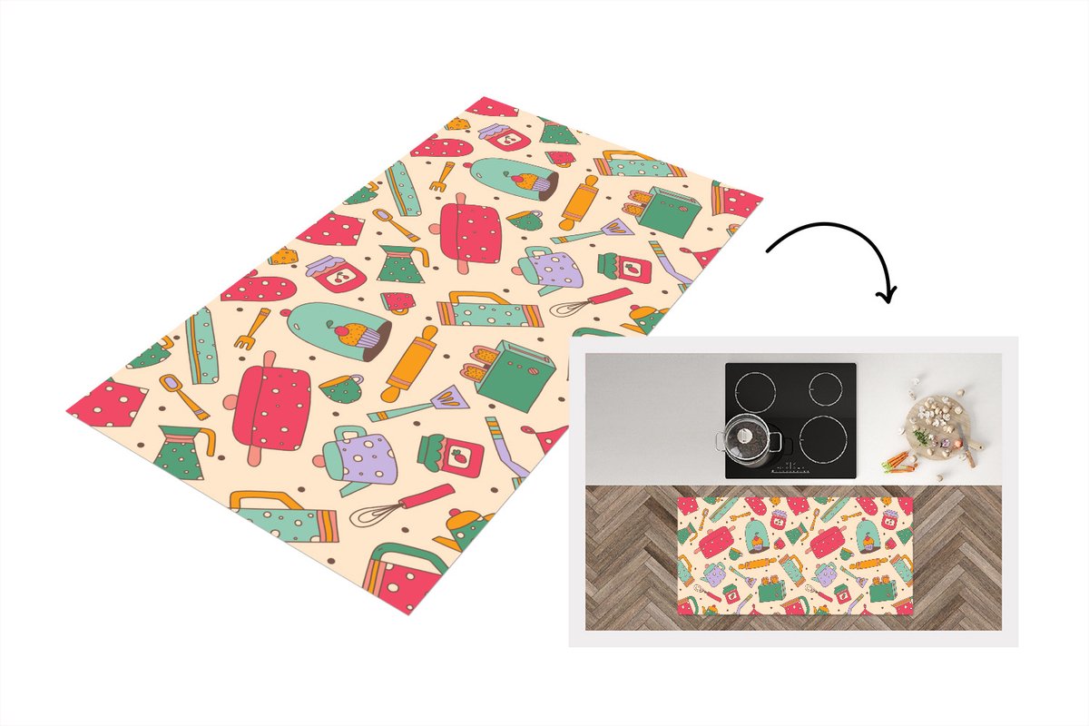 KitchenYeah Keukenloper - Loper keuken - Keuken - Thee - Patronen - 120x60 cm - Keukenloper vinyl Multicolor