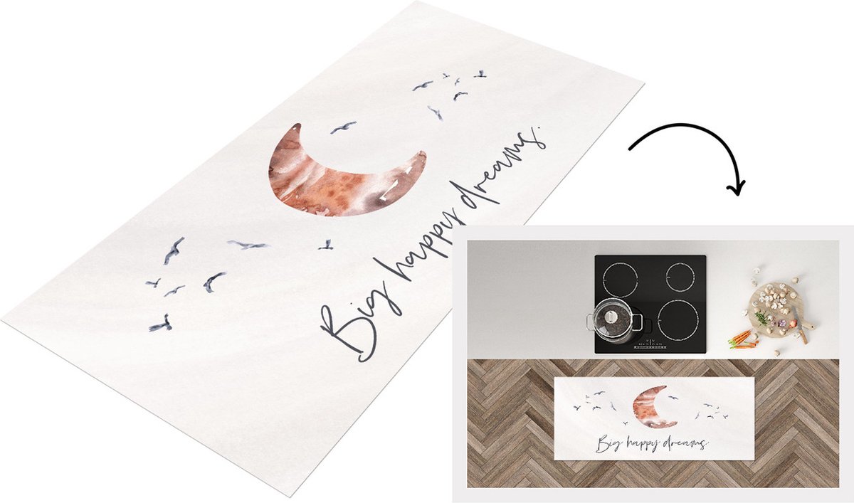 KitchenYeah Keukenloper - Loper keuken - Spreuken - Big happy dreams - Quotes - Kinderen - 120x50 cm - Keukenloper vinyl Multicolor