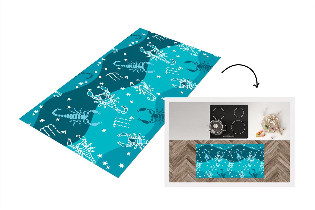 KitchenYeah Keukenloper - Loper keuken - Schorpioen - Zodiac - Patroon - 120x60 cm - Keukenloper vinyl Multicolor