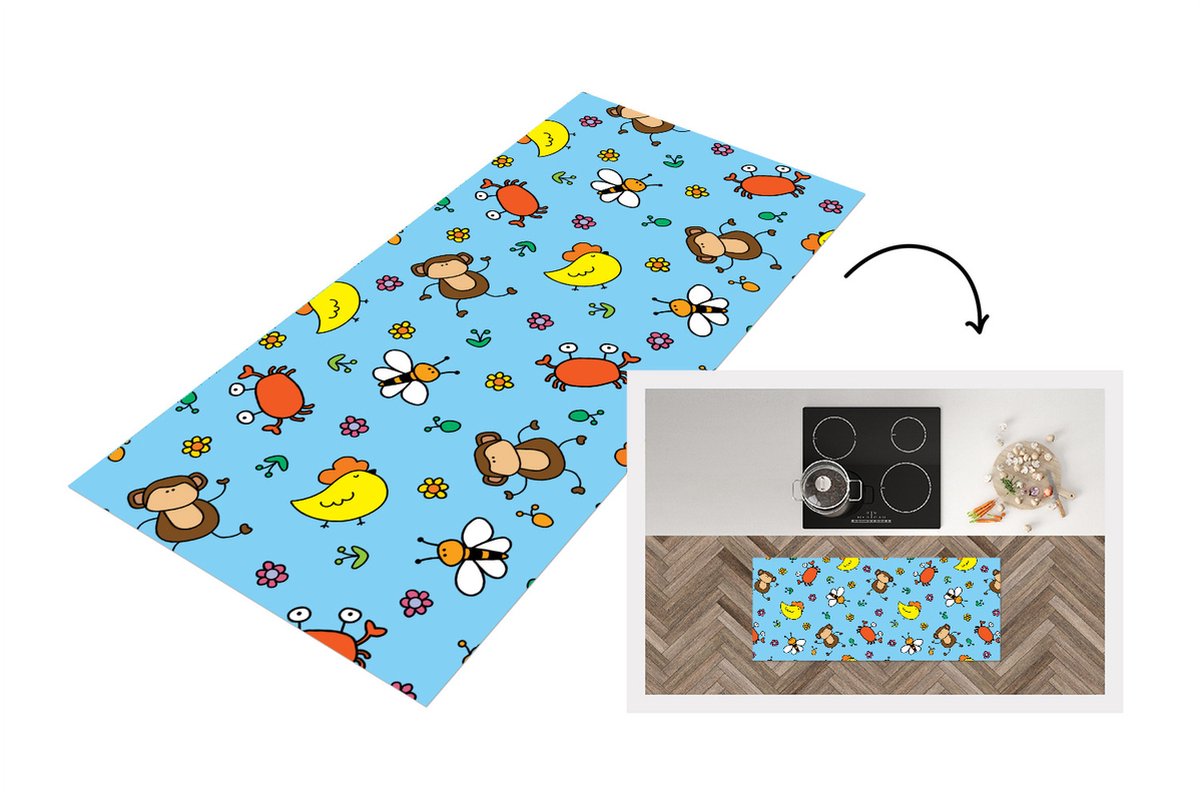 KitchenYeah Keukenloper - Loper keuken - Dieren - Bijen - Patronen - 120x50 cm - Keukenloper vinyl Multicolor