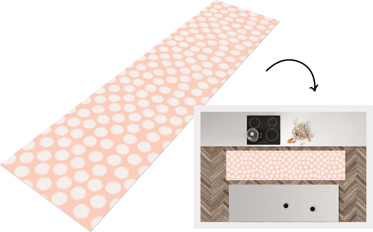 KitchenYeah Keukenloper - Loper keuken - Stippen - Roze - Patroon - 200x50 cm - Keukenloper vinyl Multicolor
