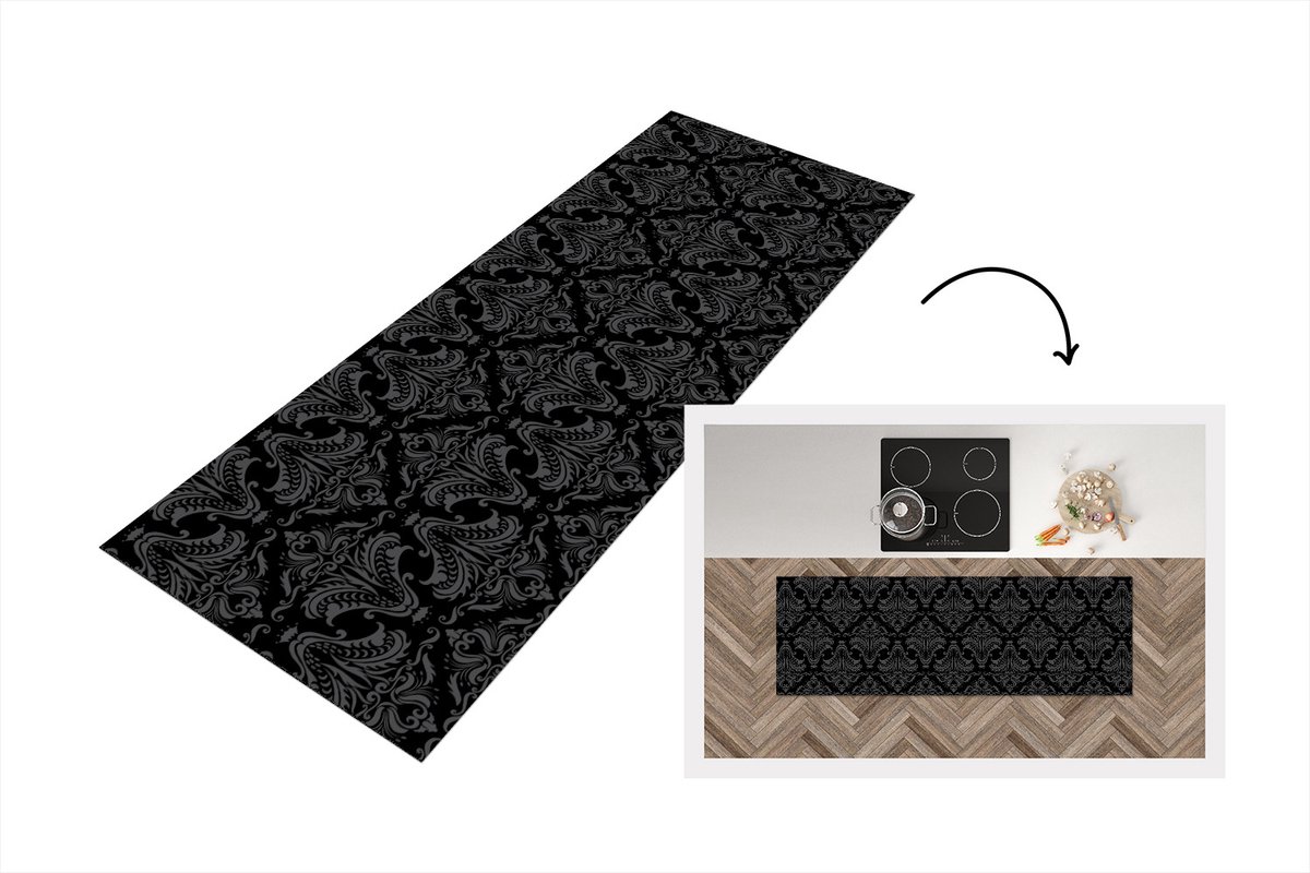 KitchenYeah Keukenloper - Loper keuken - Patronen - Barok - Damast - 150x50 cm - Keukenloper vinyl Multicolor